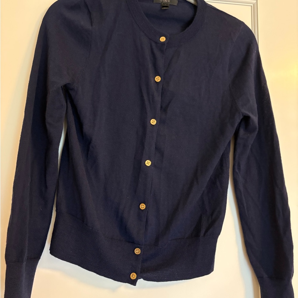 J. Crew Dark Blue Wool Cardigan with Gold Buttons